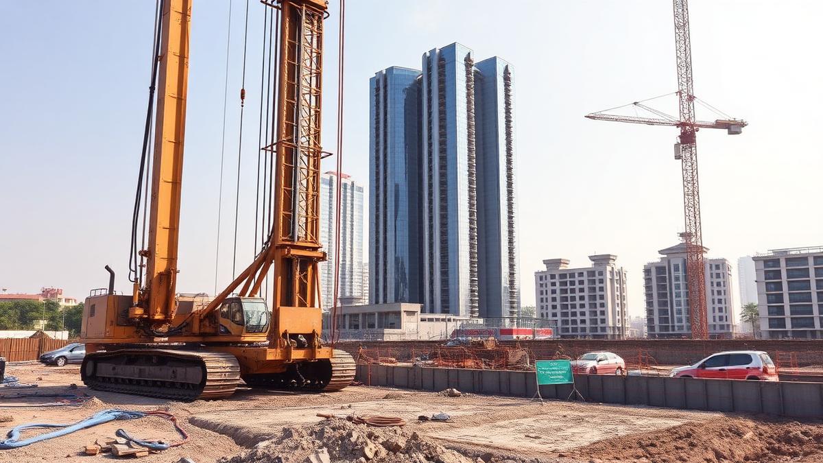 Hydraulic piling rig boring foundation piles on an OMR IT corridor construction site in Chennai